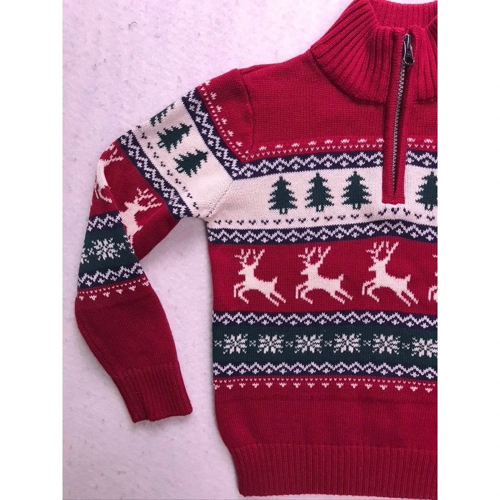 The Children's Place Quarter Zip Sweater Kid S 5/6 Red‎ Fair Isle Holiday